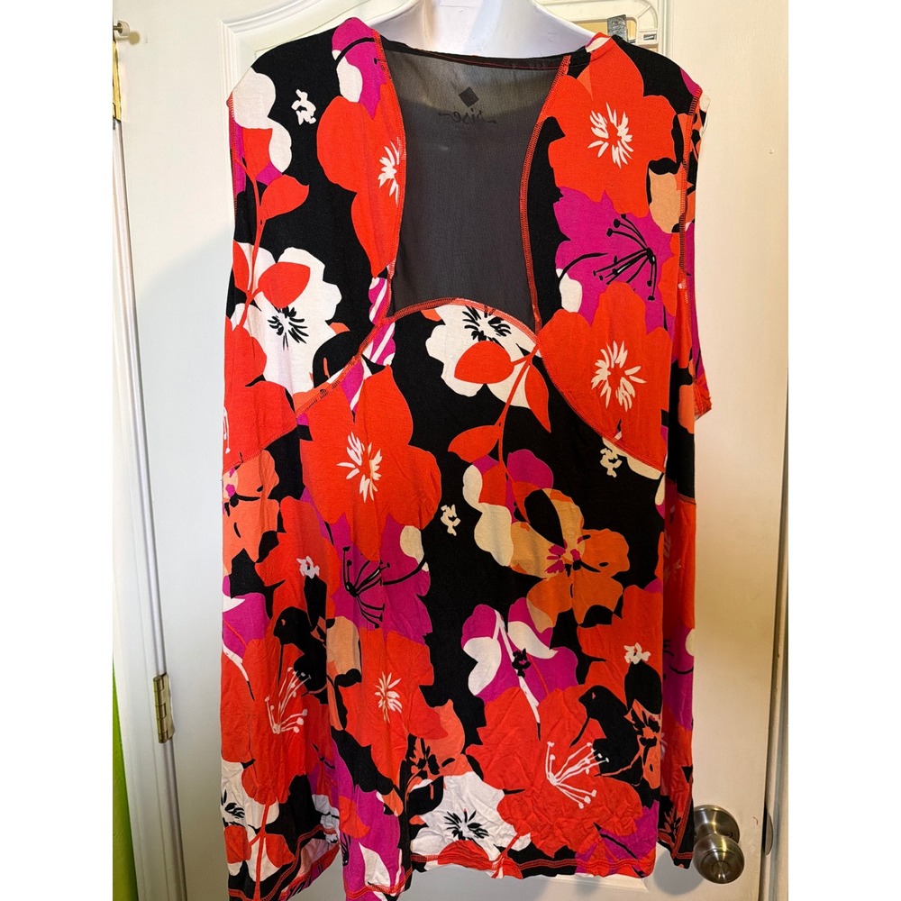 LuLaRoe Floral Mesh Back Tank Top Red Pink Tropical Hibiscus Sleeveless XL - Picture 5 of 9